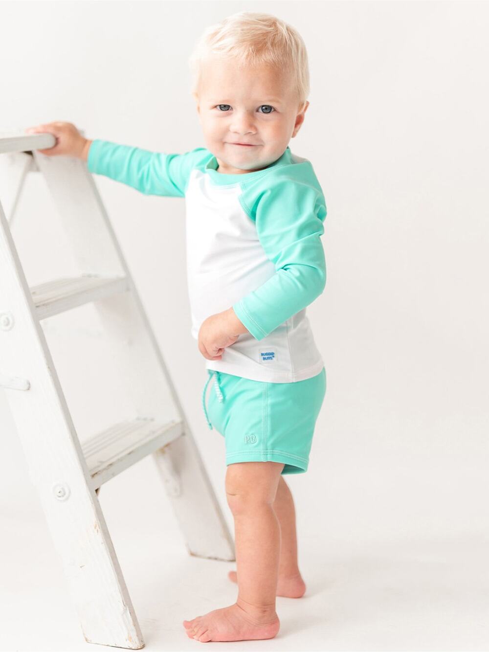 Rugged Butts Baby Boys Colorblock Long Sleeve Rash Guard Island Blue White 3T